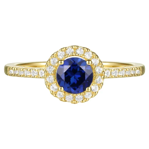 Blue Sapphire And Diamond Ring In 10K Yellow Gold (1/5 Ct. Tw.)