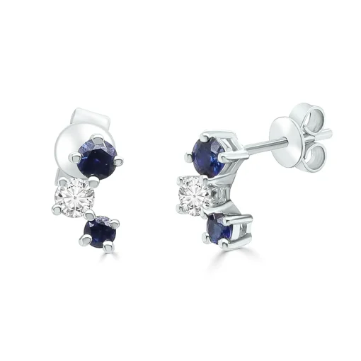 Blue Sapphire And Diamond Earrings In 10K White Gold (1/10 Ct. Tw.)