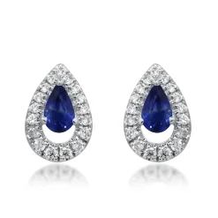 Blue Sapphire And Diamond Stud Earrings In 10K White Gold (1/6 Ct. Tw.)