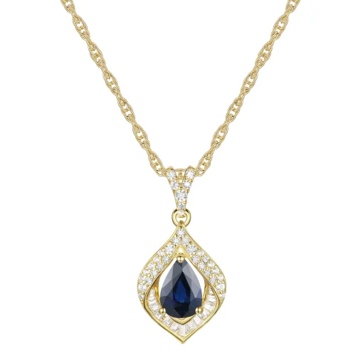 Blue Sapphire And Diamond Pendant In 10K Yellow Gold (1/4 Ct. Tw.)