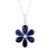Blue Sapphire And Diamond Accent Flower Pendant In 10K White Gold