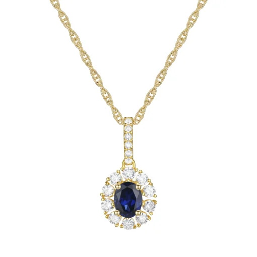 Blue Sapphire And Diamond Pendant In 10K Yellow Gold (1/4 Ct. Tw.)