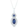 Blue Sapphire And Diamond Accent Marquise Halo Pendant In 10K White Gold