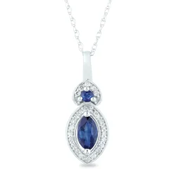 Blue Sapphire And Diamond Accent Marquise Halo Pendant In 10K White Gold