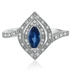 Blue Sapphire And Diamond Ring In 10K Gold (1/8 Ct. Tw.)