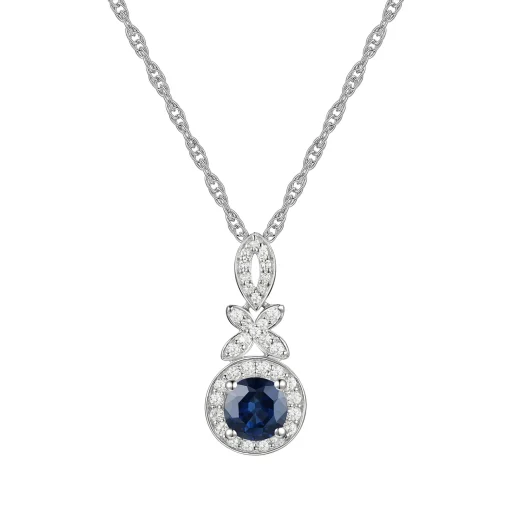 Blue Sapphire And Diamond Pendant In 10K White Gold (1/6 Ct. Tw.)