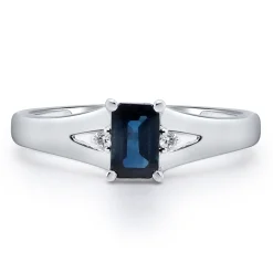 Blue Sapphire And Diamond Accent Ring In 10K White Gold