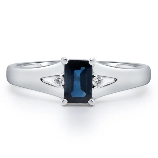 Blue Sapphire And Diamond Accent Ring In 10K White Gold