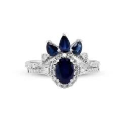 Blue Sapphire And Diamond Engagement Ring Set In 14K White Gold (1 1/2 Ct. Tw.)