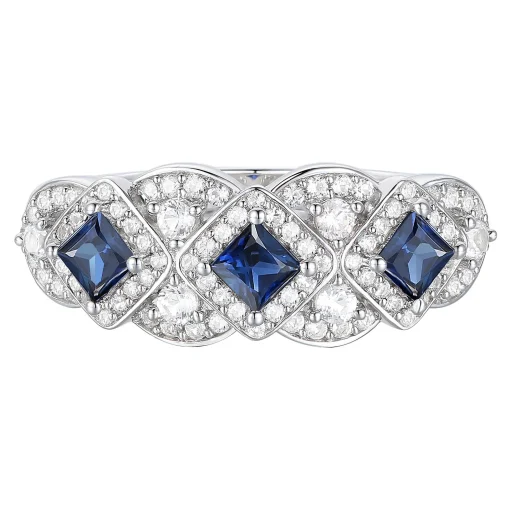 Blue Sapphire And Diamond Ring In 10K White Gold (1/5 Ct. Tw.)