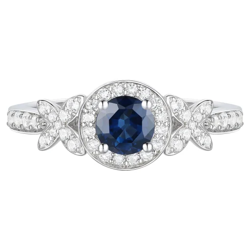 Blue Sapphire And Diamond Ring In 10K White Gold (1/3 Ct. Tw.)