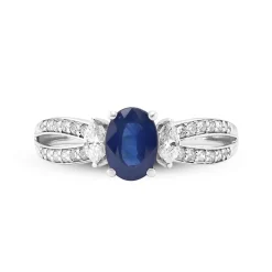 Blue Sapphire And Diamond Oval-Shaped Ring In 14K White Gold (1/3 Ct. Tw.)