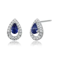 Blue Sapphire And Diamond Stud Earrings In 10K White Gold (1/6 Ct. Tw.)