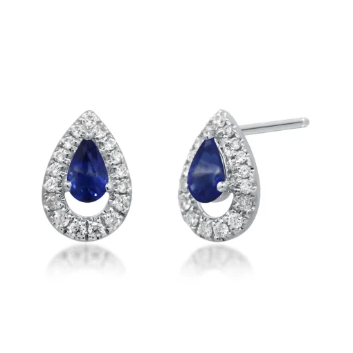 Blue Sapphire And Diamond Stud Earrings In 10K White Gold (1/6 Ct. Tw.)