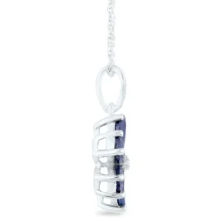 Blue Sapphire And Diamond Accent Flower Pendant In 10K White Gold