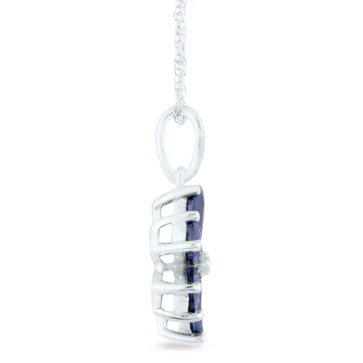 Blue Sapphire And Diamond Accent Flower Pendant In 10K White Gold