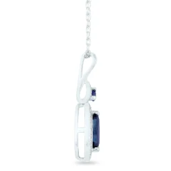 Blue Sapphire And Diamond Accent Marquise Halo Pendant In 10K White Gold