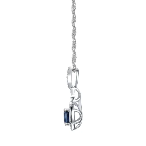 Blue Sapphire And Diamond Pendant In 10K White Gold (1/6 Ct. Tw.)