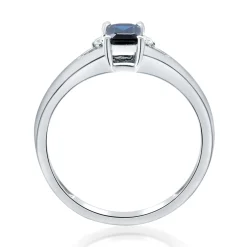 Blue Sapphire And Diamond Accent Ring In 10K White Gold
