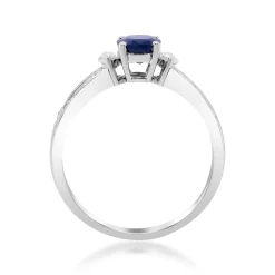Blue Sapphire And Diamond Oval-Shaped Ring In 14K White Gold (1/3 Ct. Tw.)