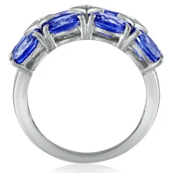 Blue Sapphire And Diamond Accent Ring In 18K White Gold