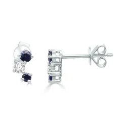 Blue Sapphire And Diamond Earrings In 10K White Gold (1/10 Ct. Tw.)