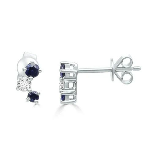 Blue Sapphire And Diamond Earrings In 10K White Gold (1/10 Ct. Tw.)