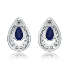 Blue Sapphire And Diamond Stud Earrings In 10K White Gold (1/6 Ct. Tw.)