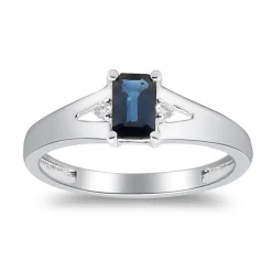Blue Sapphire And Diamond Accent Ring In 10K White Gold