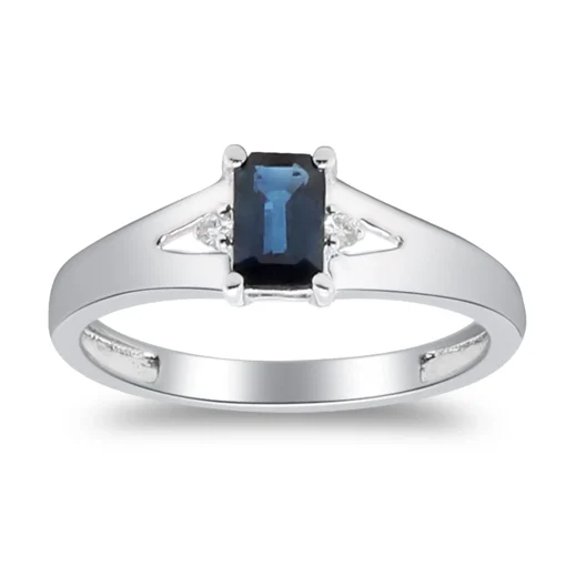 Blue Sapphire And Diamond Accent Ring In 10K White Gold