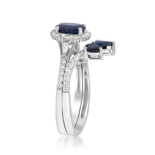 Blue Sapphire And Diamond Engagement Ring Set In 14K White Gold (1 1/2 Ct. Tw.)