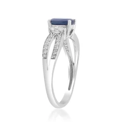 Blue Sapphire And Diamond Oval-Shaped Ring In 14K White Gold (1/3 Ct. Tw.)