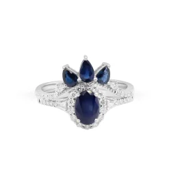 Blue Sapphire And Diamond Engagement Ring Set In 14K White Gold (1 1/2 Ct. Tw.)