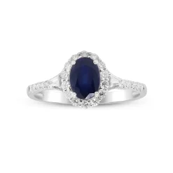Blue Sapphire And Diamond Engagement Ring Set In 14K White Gold (1 1/2 Ct. Tw.)