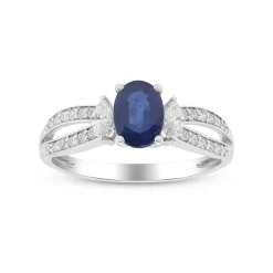 Blue Sapphire And Diamond Oval-Shaped Ring In 14K White Gold (1/3 Ct. Tw.)