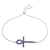 Blue Sapphire Ankh Cross Bolo Bracelet In 14K White Gold