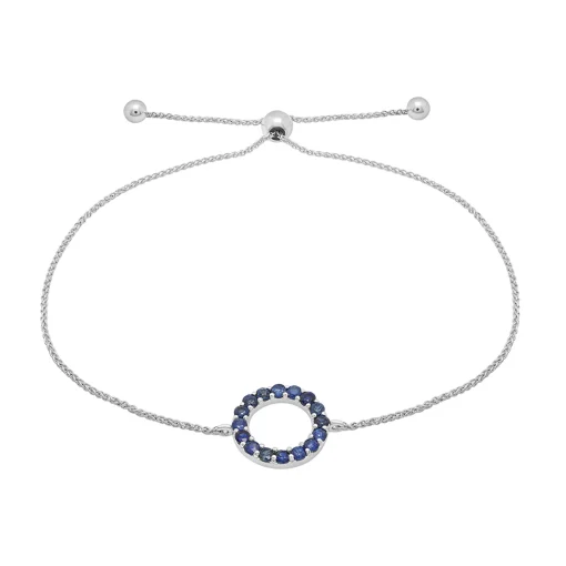 Blue Sapphire Bolo Bracelet In 14K White Gold