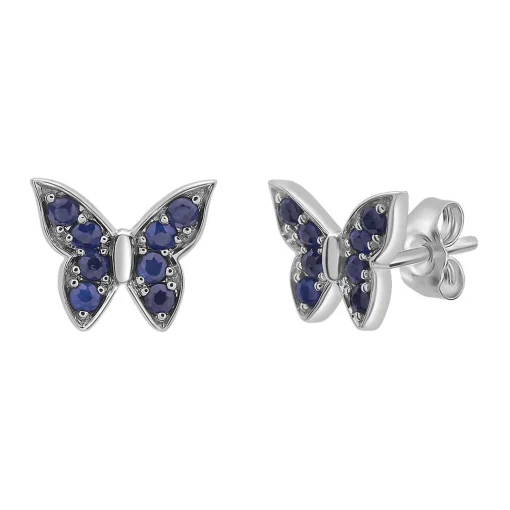 Blue Sapphire Butterfly Earring In 10K White Gold