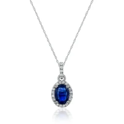 Blue Sapphire Diamond Pendant In 14K White Gold (1/10 Ct. Tw.)