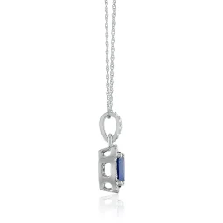 Blue Sapphire Diamond Pendant In 14K White Gold (1/10 Ct. Tw.)