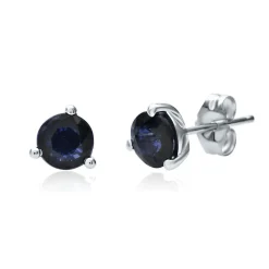 Blue Sapphire Earrings In 10K White Gold