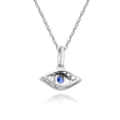 Blue Sapphire Evil Eye Pendant With Diamond Accents In 10K White Gold