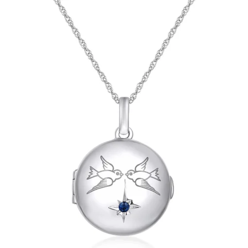 Blue Sapphire Locket In Sterling Silver