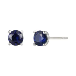 Blue Sapphire Stud Earrings With Four Prongs In 14K White Gold