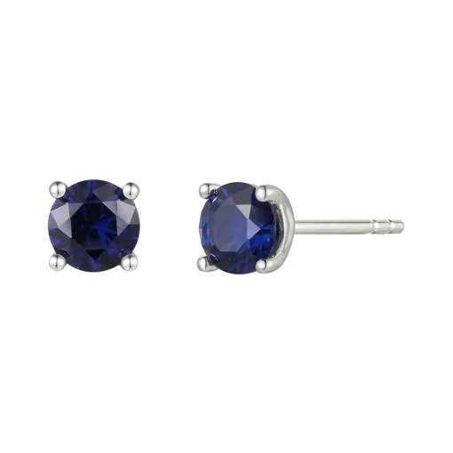 Blue Sapphire Stud Earrings With Four Prongs In 14K White Gold