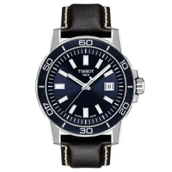 Blue Supersport Gent Men's Watch With Black Leather Bracelet In Stainless Steel
