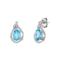 Blue Topaz & 1/10 Ct. Tw. Diamond Earrings In Sterling Silver