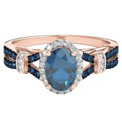 Blue Topaz & 1/5 Ct. Tw. White & Blue Diamond Ring In 10K Rose Gold