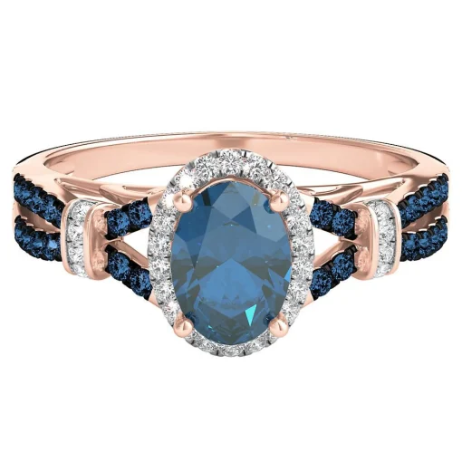 Blue Topaz & 1/5 Ct. Tw. White & Blue Diamond Ring In 10K Rose Gold