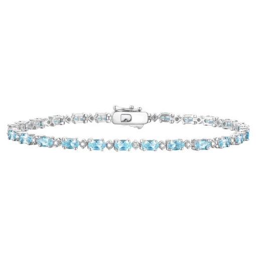 Blue Topaz & Diamond Bracelet In Sterling Silver